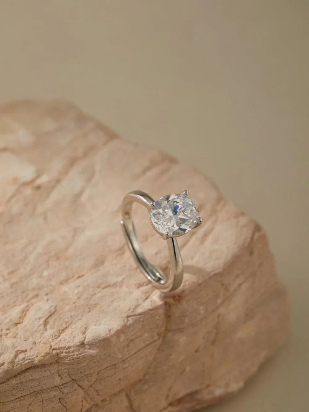 Sterling Silver Oval CZ Solitaire Ring 3ct Adjustable Band Museori - Picture 3 of 7